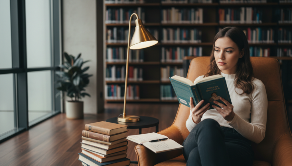 A leitura de poesia brasileira não precisa seguir a mesma lógica de um romance. Você não precisa avançar dezenas de páginas para “entrar na história”.